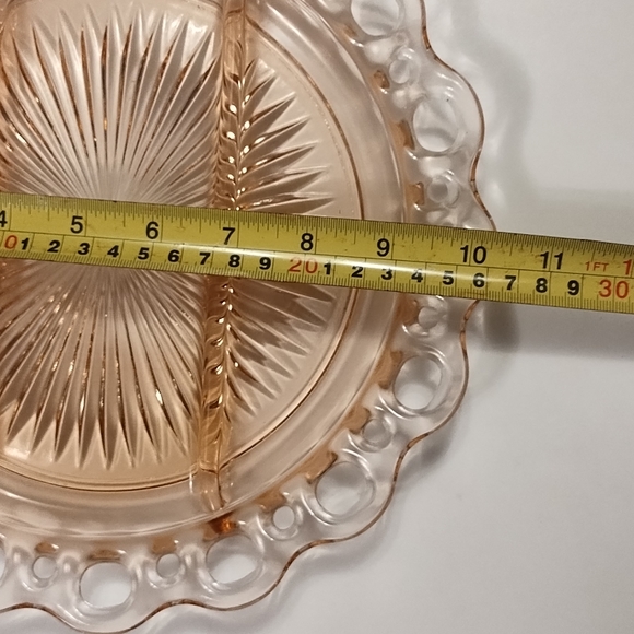 Anchor Hocking Pink Depression Glass Lace Edge Three Section Divided Relish Tray - Picture 3 of 7